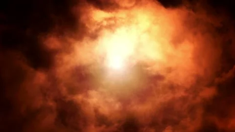 Seamless looping motion background shows a glowing sun and flight through golden Stock Footage 160672185