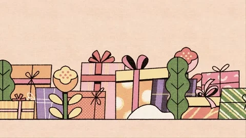 Seamless looping motion of gift boxes with winter plants and snow moving left Stock Footage 345112929