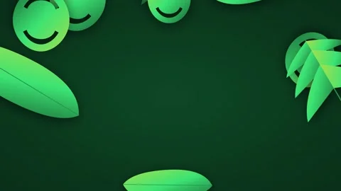 Seamless looping motion graphic with green leaves and smile icons Stock Footage 345729317