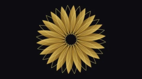 Seamless looping motion graphic of rotating golden flower petals 動画素材 344953828