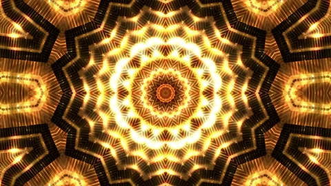 Seamless looping motion graphic shows a golden and rotating kaleidoscope Stock Footage 160666972