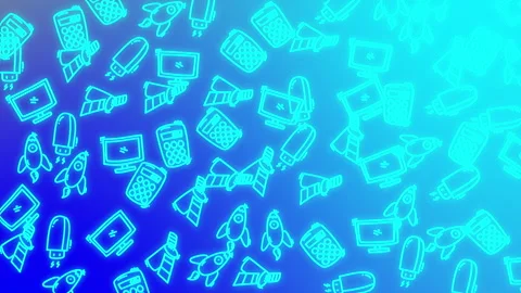 Seamless Looping Neon Doodle Pattern Background with Retro Technology Icons.. Stock Footage 323533053