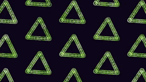 Seamless looping pattern of glowing yellow triangular outlines on dark Stock Footage 334139401