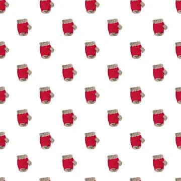 Seamless looping pattern with knitted mittens isolated on a white background. 스톡 사진