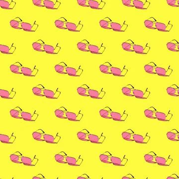 Seamless looping pattern with pink sunglasses on a yellow background. hard sh Stock Photos