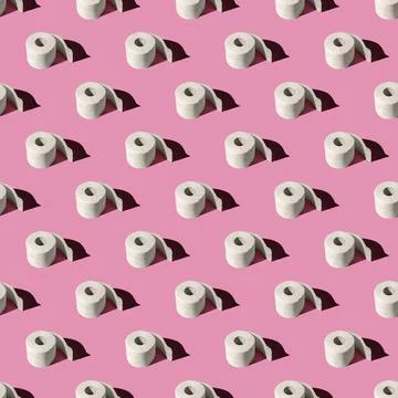 Seamless looping pattern with rolls of a white toilet paper isolated on a pin Stock Photos