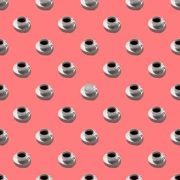 Seamless looping pattern with white coffee cups and espresso. hard shadows on 스톡 사진