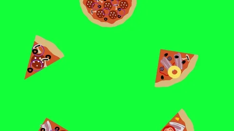 Seamless looping of Pizza and slices animation elements, green screen Stock Footage 130027997