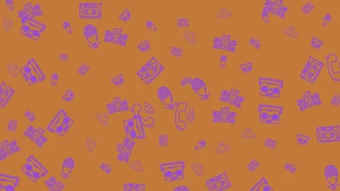 Seamless Looping Retro Doodle Pattern Background with Vintage Audio and Com.. Stock Footage 323531516