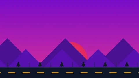 Seamless looping retro mountain sunset animation Stock Footage 345595144