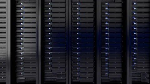 Seamless looping side view animation of cloud data server panels in a server Stock Footage 164388762