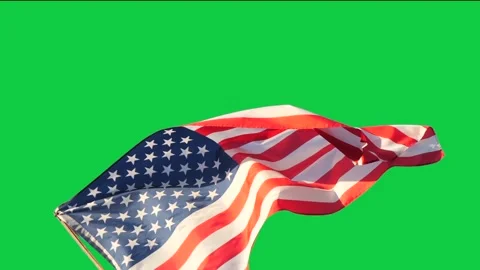 Seamless looping of slow motion realistic American flag waving on green screen Stock Footage 335995207