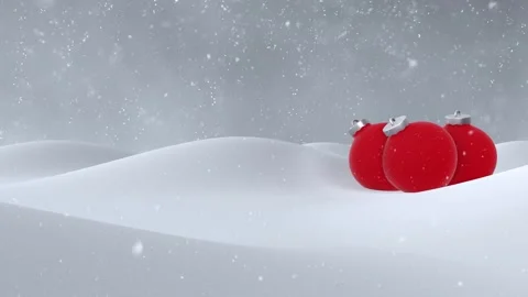 Seamless looping snow landscape with red baubless decoration Stock Footage 324526407
