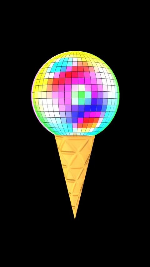 Seamless looping surreal 3D animation of ice cream with colored disco ball. Stock Footage 312277421