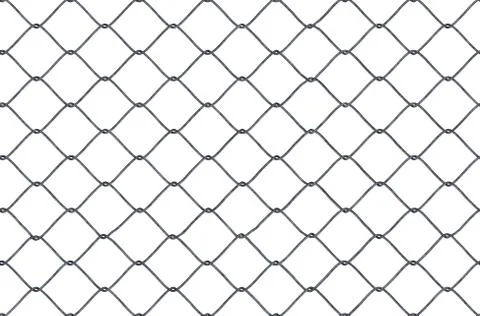 Seamless looping texture of metallic chain link fence on white background. 3D Stock Photos