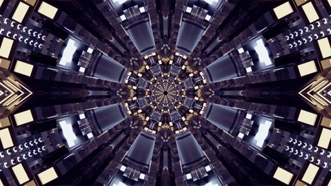 Seamless looping tunnel video VJ loop with intricate geometric patterns and.. Stock Footage 319430487