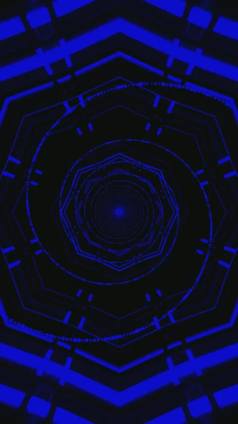 Seamless looping tunnel video vj loop screensaver with glowing blue patterns Stock Footage 321566480