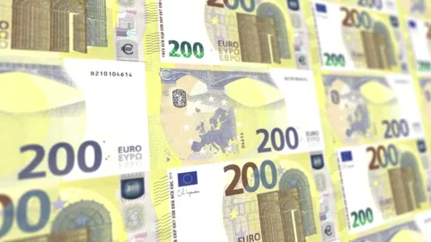 Seamless Looping Two Hundred Euro Bills Stack - 200 EUR Currency Background 스톡 동영상 337700860