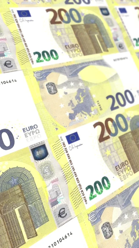 Seamless Looping Two Hundred Euro - 200 EUR Currency Finance Background Stock Footage 337700870