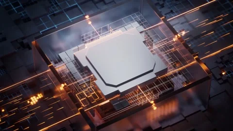Seamless looping video of abstract technological background showing a cpu p.. Stock Footage 332384625