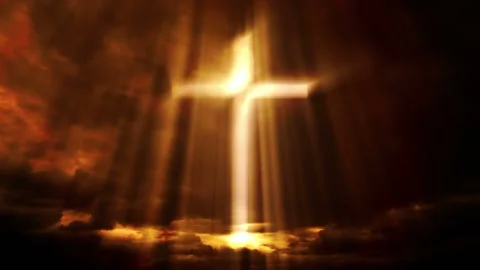 Seamless looping video clip shows a golden glowing christian cross and a clouds 库存影片 160670388