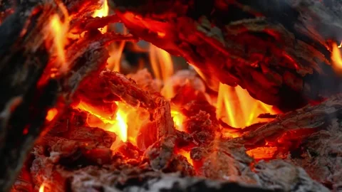 Seamless Looping Video of Glowing Campfire Embers and Burning Wood Stock-Footage 344746462