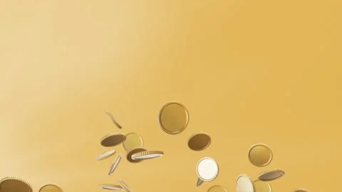 Seamless looping video. Slow motion. Throw coins from bottom to top. Tossing Stock Footage 236784802