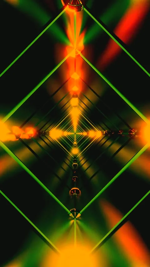 Seamless looping video of a tunnel with dynamic lights and green background Video stock 321573605