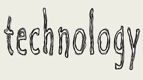 Seamless looping word technology. animated text written in pencil on paper Stock Footage 84189322