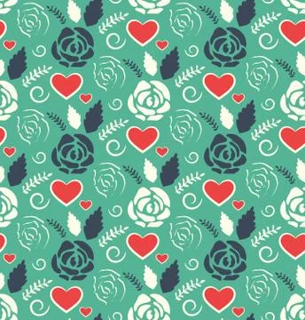 Seamless Love Abstract Pattern with Roses Flowers and Hearts on Stock Illustration