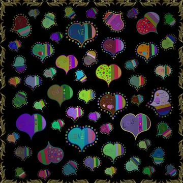 Seamless Love fabric pattern for background. Blue, black and green Vector illust 스톡 일러스트