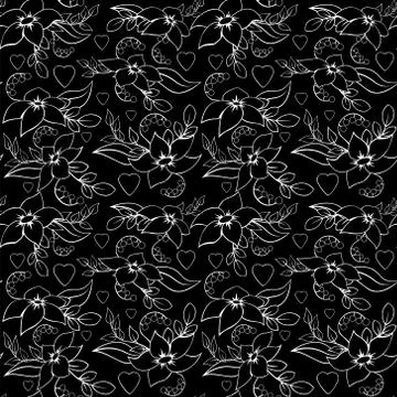 Seamless Love Flower Pattern Black Stock Illustration