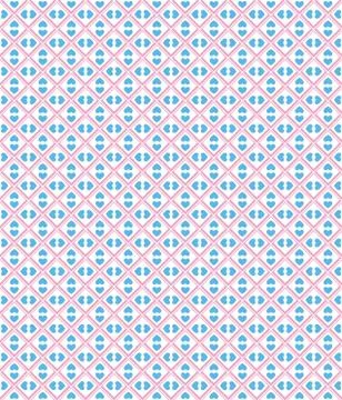 Seamless love pattern. Blue hearts and pink dots on white Stock Illustration