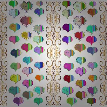 Seamless love pattern with cute lettering calligraphy text and hearts, envelopes Ilustração Stock