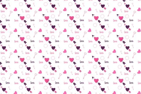 Seamless love pattern decoration with arrow and key elements. Minimal pattern Illustrazione stock