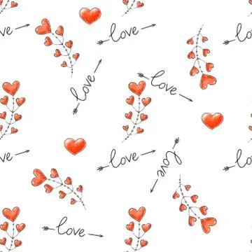 Seamless love pattern. Heart decorative background for Valentines day. Vector Stock Illustration