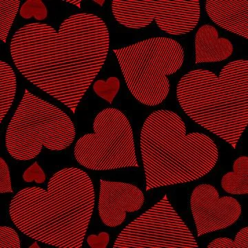 Seamless love pattern with red hearts on black background Stock Illustration
