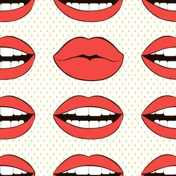 Seamless love vector pattern. Fashion background. Red lips. Stock Illustration