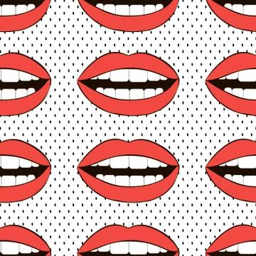 Seamless love vector pattern. Recurring mouth. Stock Illustration