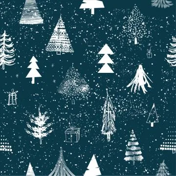 Seamless lovely pattern with christmas trees Stock Illustration
