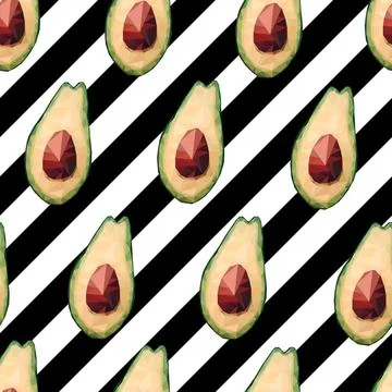 Seamless low poly avocado pattern Illustrazione stock