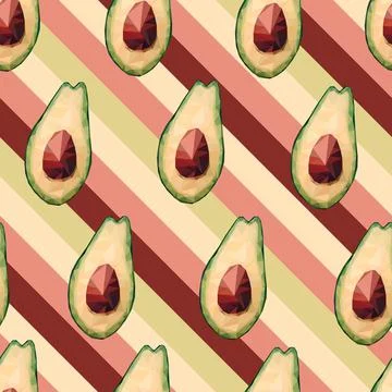 Seamless low poly avocado pattern Illustrazione stock