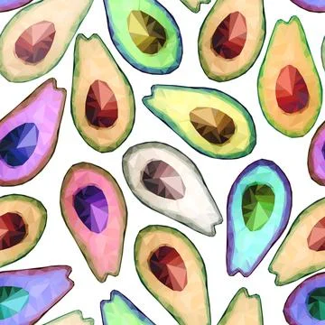 Seamless low poly avocado pattern Stock Illustration
