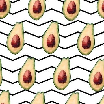 Seamless low poly avocado pattern Illustrazione stock