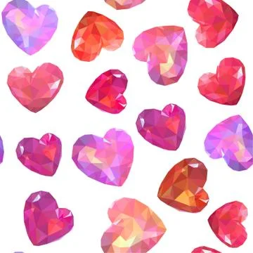 Seamless low poly vector hearts pattern. Illustrazione stock