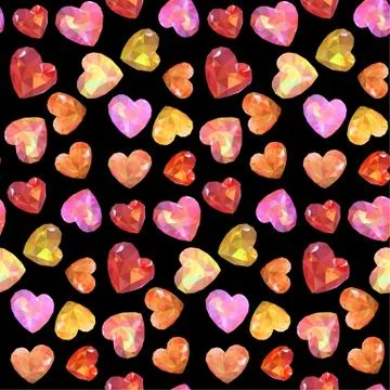 Seamless low poly vector hearts pattern. Illustrazione stock