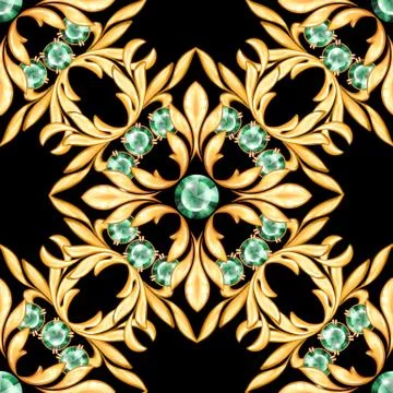 Seamless luxury pattern with emeralds Stock Illustration