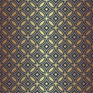 Seamless luxury pattern with golden circle line, leaf Stock Illustration