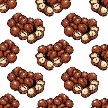 Seamless macadamia clusters pattern in hand drawn vector style Stock Illustration
