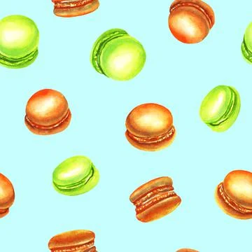 Seamless macaroon texture on a blue background Stock Illustration